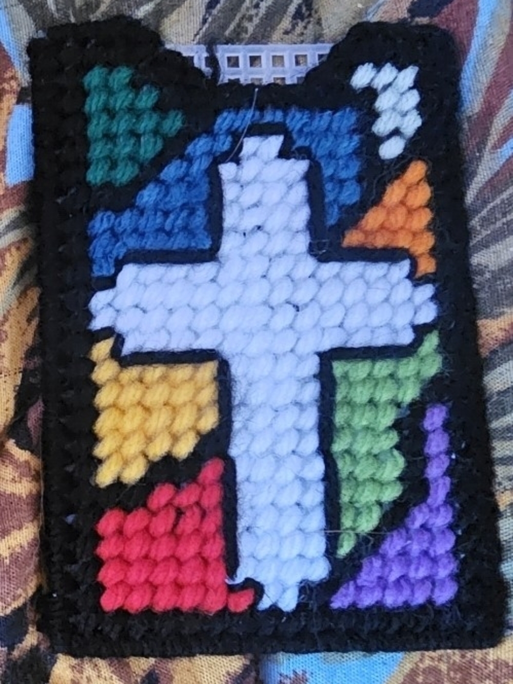 Handmade - White Cross Multicolor Stitched Patch